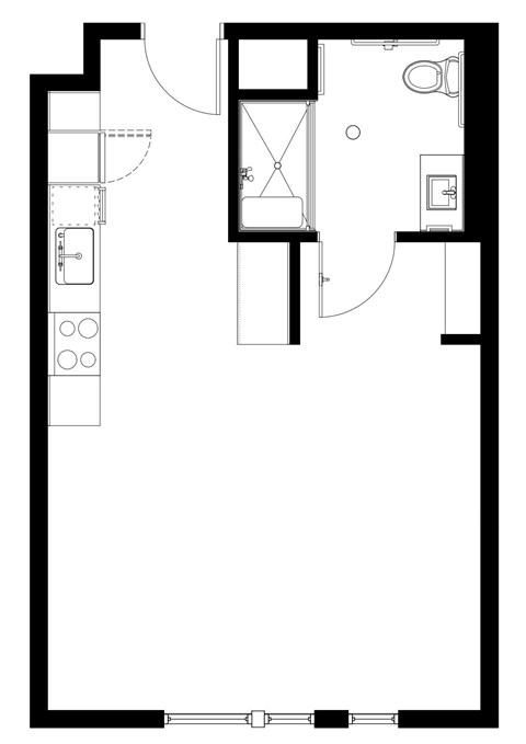Floor plan for studio, 1 bath, 455 sqft